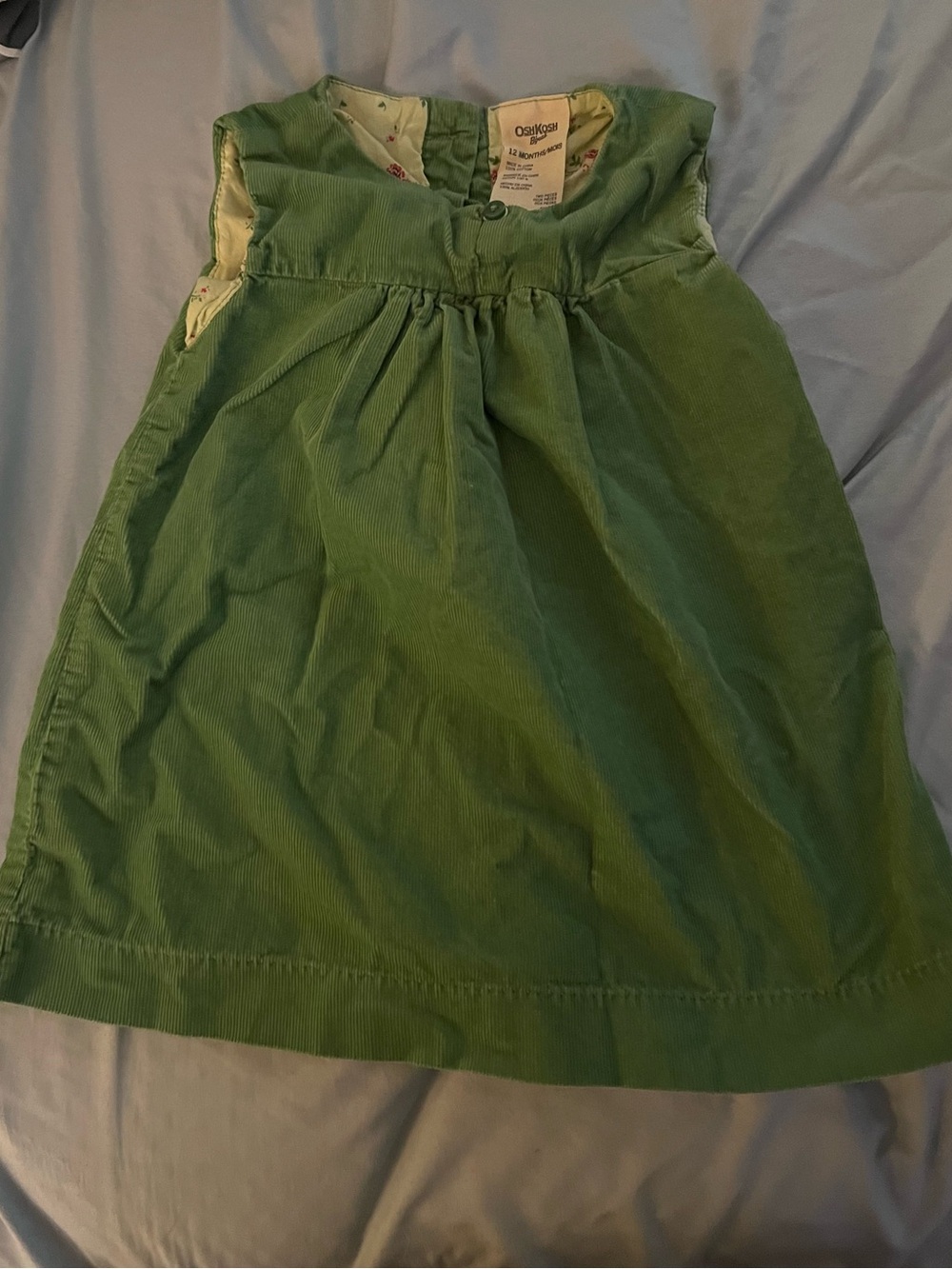 Oshkosh B’gosh Green Corduroy A-Line Skirt Floral Lined Girls 12 Months